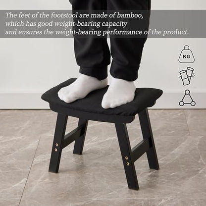 Kitsanery Foot Stool,Ottoman,Bamboo Small Sofa Foot Rest Under Desk,Extra Seating for Living Room, Bedroom and Kitchen (Black Stool Legs - Black Surface) - color: Black Stool Legs - Black Surface