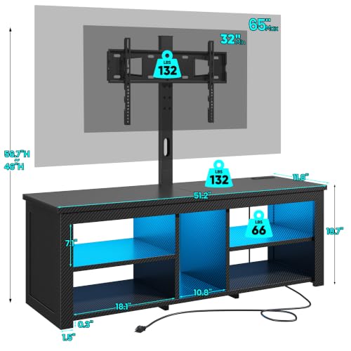 TV Stand with Mount for 55/65 Inch TVs,Wood TV Stands for Living Room with Power Outlet & LED Entertainment Center Gaming Console for Bedroom, Height Adjustable Swivel TV Mount, Carbon Fiber Black - color: Black