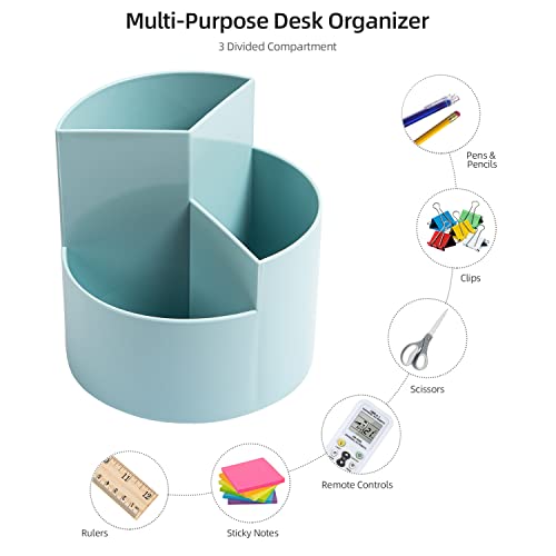 Desk Pencil Pen Holder, 3-Slot 360 Spinning Desk Organizer, Cute Pencil Cup Pot for Office, School, Art Supply - Blue - color: Blue