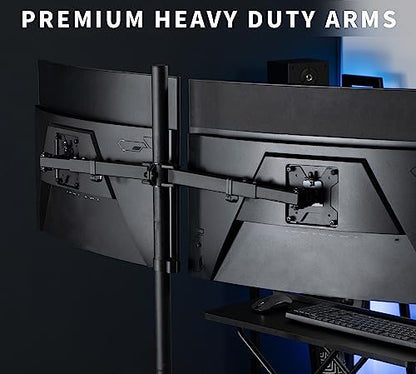 VIVO Premium Dual Ultra Wide LCD LED 27 to 38 inch Monitor Desk Mount, Heavy Duty C-clamp, Extra Tall Pole, Adjustable Telescoping Arms, Flush Wall Setup, Fits 2 Screens, Black, STAND-TS38C-T - size: 27" - 38" screens