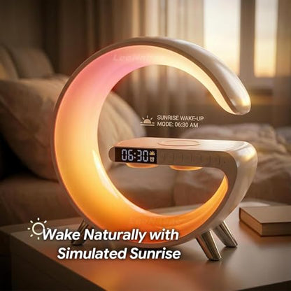 Smart LED Table Lamp,4-in-1 Wireless Charger with Speaker,Night Light, Alarm Clock, and Bluetooth Speaker with App Control, Ideal Gifts for Home, Office, Christmas(White) - color: White