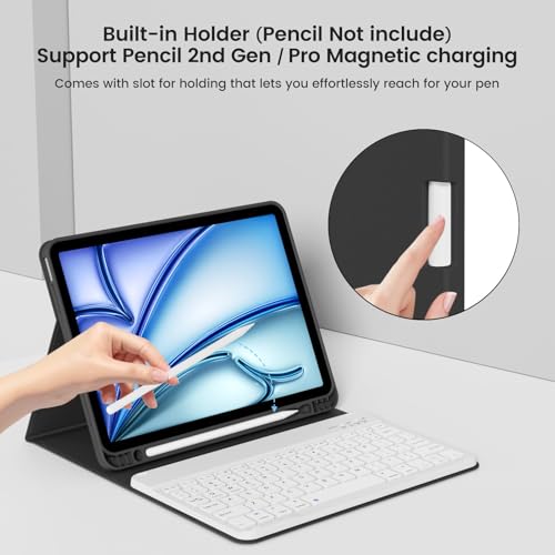 Case with Keyboard for iPad Air 11 Inch M4/M3/M2, Black | for iPad Air 5th/4th Generation 10.9 Inch, Magnetic Detachable Bluetooth Keyboard Cover with Pencil Holder, Auto Sleep/Wake - color: Black