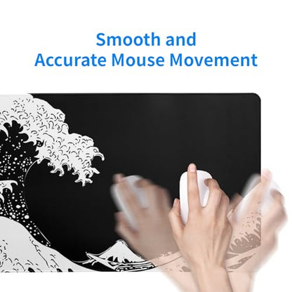 Japanese Sea Wave Large Mouse Pad, Abstract Black Gaming Mousepad, Extended Kanagawa Mat Desk Pad, 3mm Thick Long Non-Slip Rubber Base Mice Pad for Office and Home, 27.6x11.8 Inch - color: Sea Wave 2