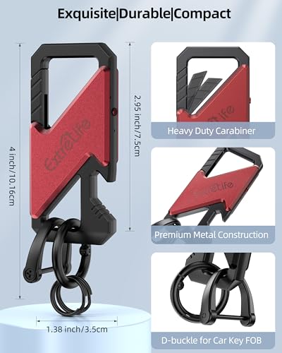 Keychain, Works with Apple Find My, Heavy Duty Keychain Bottle Opener, Carabiner Car Key Chains for Men & Women, Car Key Fob Holder, Anti-Lost Keys Tracker, Smart Keys Finder, Rechargeable, Red - color: Red