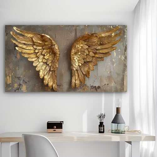 Golden Wings on Gray Background Rustic Canvas Wall Art - 12x24in Unframed Poster- Home & Office Decor for Living Room, Bedroom, Kitchen & Cafe - color: Golden Wings