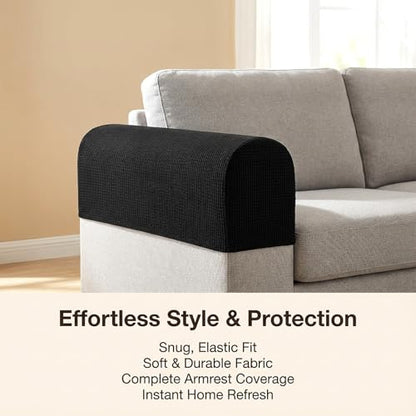 RAINFLOW Stretch Armrest Covers for Sofa - Couch Arm Covers for Recliner, Anti-Slip Furniture Protector for Dogs, Cats, Kids – Soft, Durable, Machine Washable (Black, Set of 2)