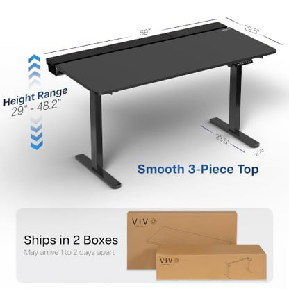 VIVO Black 60 x 30 in Stand Up Desk, DESK-KIT-1B6-P3B | Electric, Holds 220 lbs, Sit Stand, Height Adjustable Table, Cable Tray, Full-Size Mouse Pad, Office Furniture, Black Frame - color: Black Top / Black Frame, size: 60 x 30
