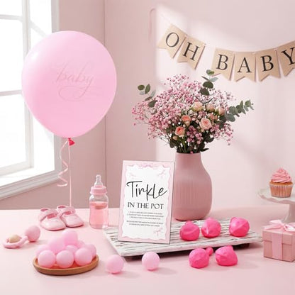 Tatuo 71 Baby Shower Game Sign Wooden Baby Shower Tinkle in the Pot Game Sign Gender Reveal Party Favors 20 Table Tennis Balls 50 Balloon Latex Balloon(Bow,Pink) - color: Pink, style: Bow