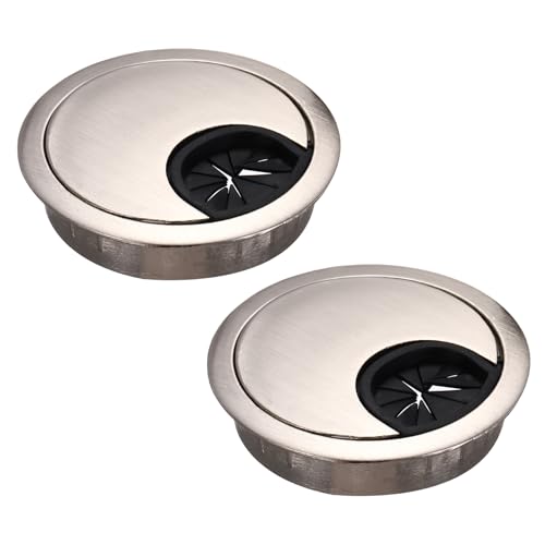 MECCANIXITY 2 Pcs Desk Grommet 2.07 Inch, Zinc Alloy Round Desk Hole Cover Wire Cable Cord Organizer for Home Office Computer Table Cables, 52.5mm, Silver - color: Silver, size: 2.07 Inch/52.5mm