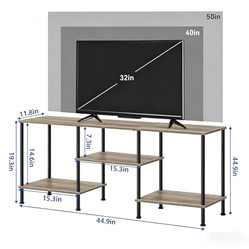 50 Inch TV Stand for Living Room Small Entertainment Center with Storage Shelves Farmhouse 3 Tier TV Console Table Bedroom TV Media Cabinet for 50 43 40 32 Inch, Grey - color: Grey