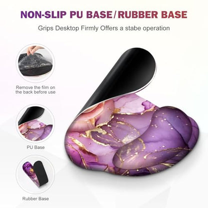 Gaming Mouse Pad, Large Desk Mat, Cute Desk Pad Protector, 4in1 XXL Mousepad + Keyboard Wrist Rest+Mouse Wrist Rest+Coaster Set with Ergonomic Desk Pad for Home Office PC, Marble Rose Purple Flowers - color: Marble Rose Purple Flowers