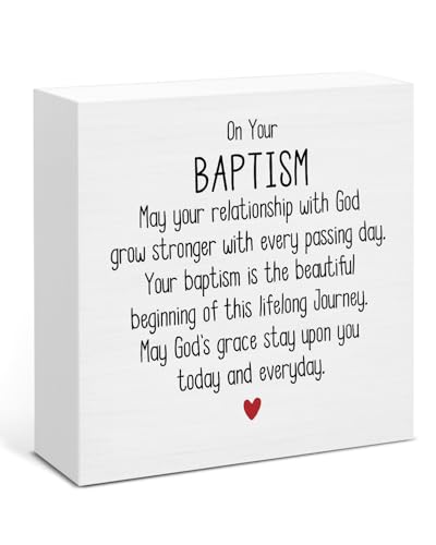 Baptism Gifts for Girls Boys, Religious Christening Confirmation Catholic Sign Decorations, On Your Baptism Quote Wooden Sign Home Shelf Desk Decor - color: BAPTISM