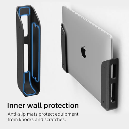ELETIUO Wall & Under Desk Laptop Mount Holder with Adhesive & Screws in,1.02"/ 26 mm Thick,Anti-Scratch Pads,Universal for MacBooks,Surface,Keyboards,Tablets,Switch &More - color: Black