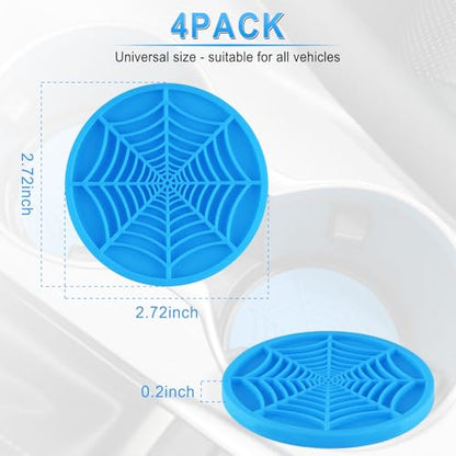 Alpmosn 4PCS Spider Web Car Cup Holders, Halloween Non-Slip Silicone Insert Coasters, Automotive Cupholder Goth Accessories for Men & Women (Blue) - color: Blue