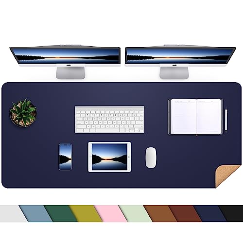 AFIING Cork Desk Mat 55" x 17", Dual-Sided Natural Cork & PU Leather Desk Pad, Non-Slip Waterproof Large Mouse Pad for Office, Home & Gaming (Blue) - color: Blue, size: 55" x 17"