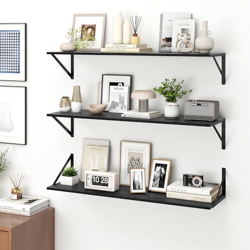 Fun Memories Deep Floating Shelves for Wall, 36W x 8D Wall Mounted Shelves Set of 2, Wide Display Ledge Shelf with Sturdy Metal Brackets for Living Room, Bathroom, Bedroom and Kitchen, Black - color: A-black, size: 36"w x 8"d