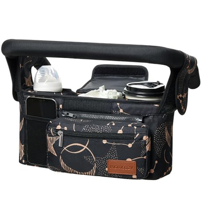 Momcozy Universal Baby Stroller Organizer, 2 Insulated Cup Holder, Detachable Zippered Pocket, Adjustable Shoulder Strap, Large capacity for baby essentials, Compact Design Fits Any Strollers - color: Starry