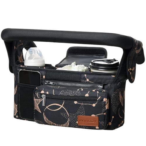 Momcozy Universal Baby Stroller Organizer, 2 Insulated Cup Holder, Detachable Zippered Pocket, Adjustable Shoulder Strap, Large capacity for baby essentials, Compact Design Fits Any Strollers - color: Starry