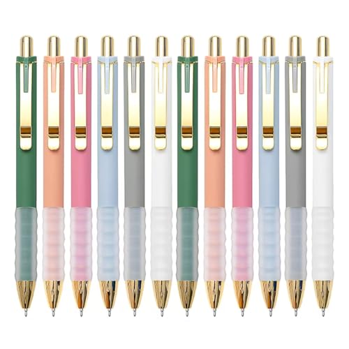 Linbsunne Ballpoint Pens Black Medium Point 1mm with Super Soft Grip Ball Point Pen for Men Women Retractable(gold-6x2 pcs) - color: gold-6x2 pcs