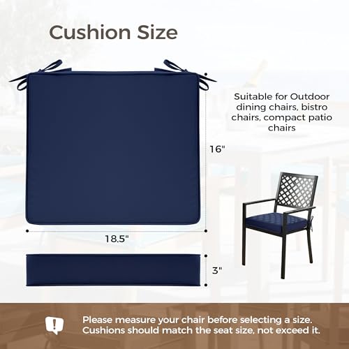 UNIKOME Outdoor Chair Cushions Set of 4, Water Resistant Patio Seat Cushions with Ties for Outdoor Furniture, High-Density Foam, UV & Fade Resistant, Piped Edge – 18.5" x 16" x 3", Navy - color: 02 Navy, size: 18.5" W X 16" D X 3" H