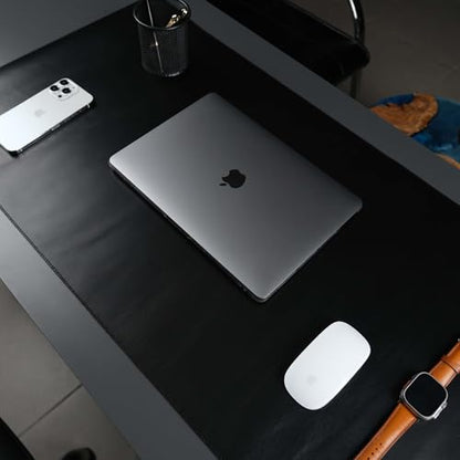 Jersey Genuine Calfskin Leather Desk Pad, Office Desk Mat with Non-Slip Bottom, Smooth Surface for Mouse & Keyboard, Desk Protector (36x19 inches) (Black) - color: Black