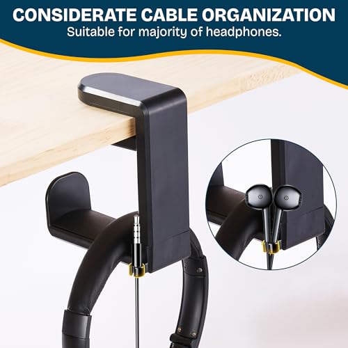 Headphone Stand for Desk - Clamp On Headset Holder with 360° Rotation & Cable Management - Universal Desktop Headphone Hanger Hook for All Headsets