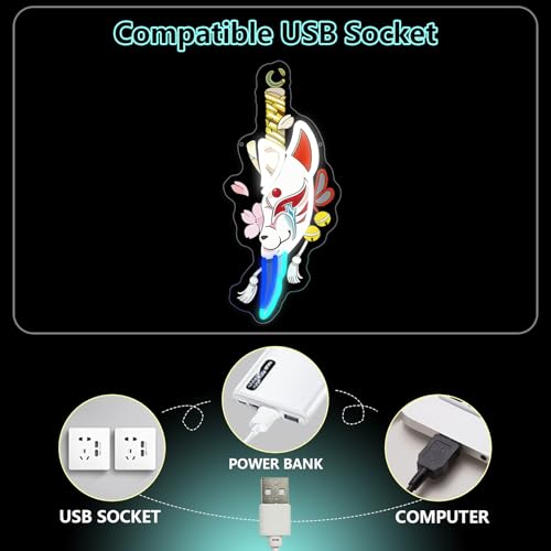 Anime Neon Sign, Japanese Fox Face Led Neon Light Signs for Wall Decor Light up Sign for Bedroom Game Room Party Decoration Birthday Gift for Girl Christmas Dimmable USB Powered(16.5"*7.4") - style: FOX