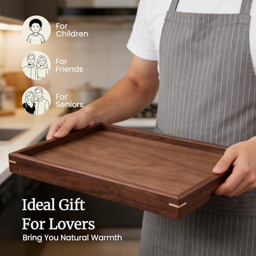 Fibogollo Walnut Wood Bed Tray Table with Folding Legs,Breakfast Trays,Serving Tray for Food and Snack,Laptop Trays for Working