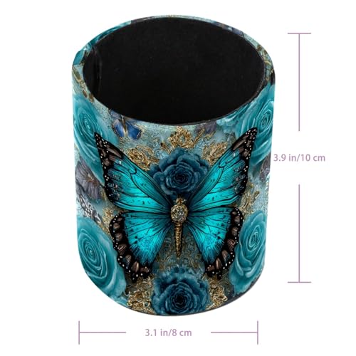 Navy Blue Butterfly Pen Holder Pencil Organizer for Desk, 3.1”x3.1”x3.9” Pencil Cup Office Supplies, Large Capacity Cute Pen and Makeup Brush Holder for School, Desktop - color: Navy Blue Butterfly