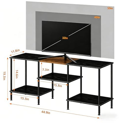 Black TV Stand for 50 inch TV Small Entertainment Center with Open Storage Shelves, Farmhouse TV Console Table for 50 43 40 32 inch TV - color: Black & Brown