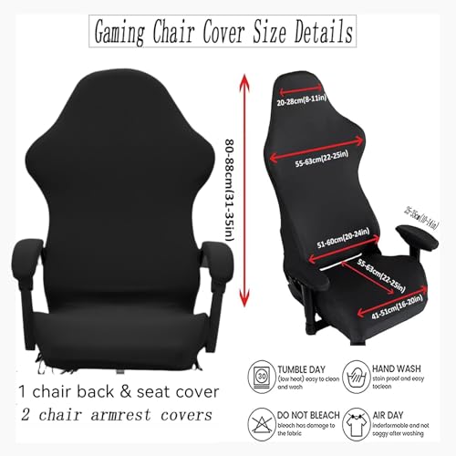 Gaming Chair Cover Set with Armrest Covers, Stretch Ruffled Slipcover for Racing Office Computer Reclining Chairs (Black) - color: Black