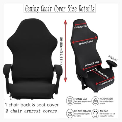 Gaming Chair Cover Set with Armrest Covers, Stretch Ruffled Slipcover for Racing Office Computer Reclining Chairs (Black) - color: Black