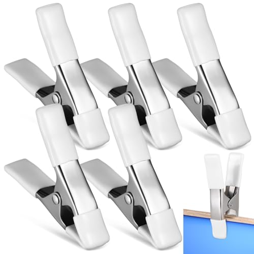 5 Pcs Spring Clamps, Housoutil 4 Inch Large Heavy Duty Metal Spring Clips Clamps with Protected Handles and Tips for Crafts Balloon Arch Photography Backdrop Stand Pool Cover Clips, White