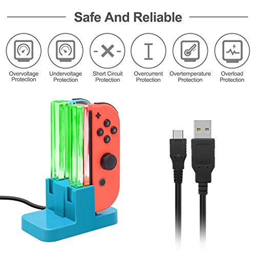 FastSnail Charging Dock Compatible with Nintendo Switch for Joy Con & OLED Model Controller with Lamppost LED Indication, Charger Stand Station Compatible with Joy Cons with Charging Cable (Blue) - color: Neon Blue, size: 6.2/7.0 inch