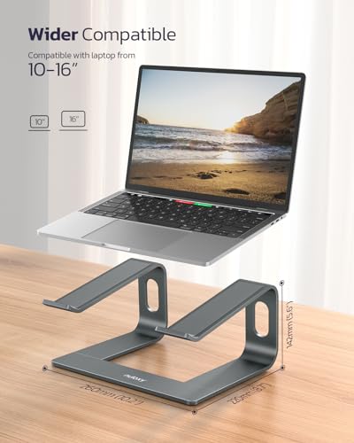 Nulaxy All-Aluminum Laptop Stand for Desk, Ergonomic Detachable Ventilated Cooling Computer Riser, Anti-Slip Design Notebook Holder Compatible with All 10-16" Laptops (MacBook, Dell XPS, HP, Lenovo) - color: A-Grey