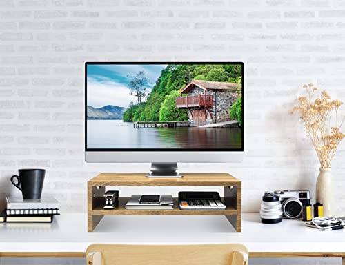 Zimilar Monitor Stand Riser, 2 Tiers Laptop Computer Monitor Riser for PC Screen, iMac, Desktop Wooden Screen Monitor Stand Riser with Storage Organizer for Home Office - color: Oak