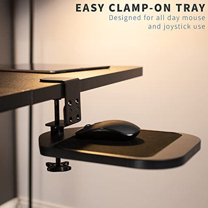 VIVO Black Clamp-on Mouse Pad Holder Platform, MOUNT-MS01B | Wooden Adjustable Under Desk 360° Rotating Tray Rest Extension Attachment, Fits up to 2 inch Desktops