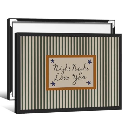 Green Vintage Stripe Canvas Posters Night Night Love You Quotes Wall Art 08x10 inch Black Framed Minimalist Cozy Aesthetic Prints Modern Mid Century Wall Decor - color: Stripe-5, size: 10"L x 8"W, style: Framed