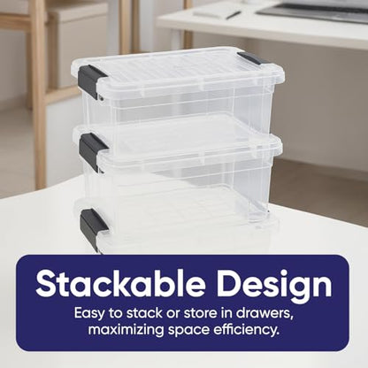 Superio Mini Storage 3 Pack Container Plastic Crayon Box, Art n Crafts and Sewing Supplies Case, Stackable Clear Small Organizer for Beads, Stationery, Chalk, and Food - size: 0.7, 1.05 and 1.4 Quarts, style: 3 Pack