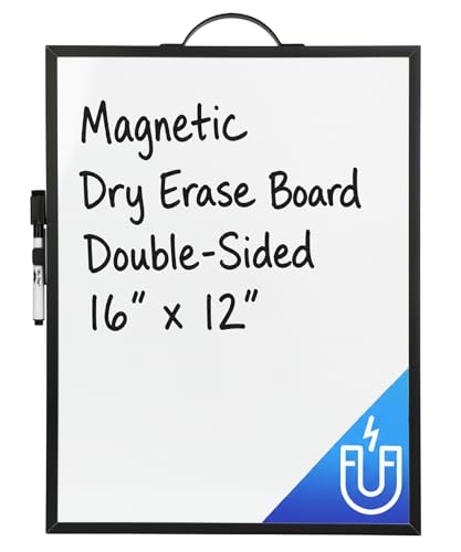 Mr. Pen- Small Magnetic White Board, 16"x12" | Double-Sided Magnetic Dry Erase Board with Handle & Dry Erase Marker, Portable Aluminum Frame Whiteboard for Office, Home