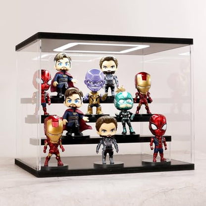 Clear Acrylic Display Case with Light , 4 Tier Display Box Stand Assembly Dustproof Protection Showcase for Collectibles Action Figures (Black 12.6×12.2×11.8in; 32×31×30cm) - color: Black With Light, size: 4 Tier 12.6×9.6×10.6in；32×24.5×27cm