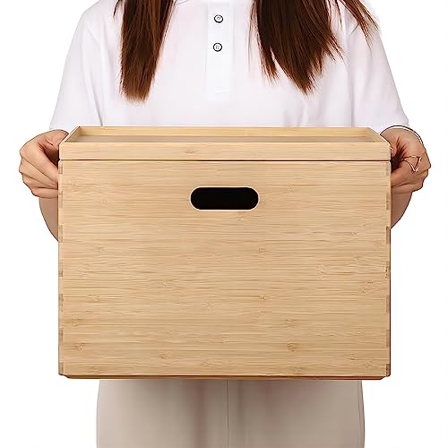 BAMOTTO CRAFTBAMBOO Large 14.6”x10.2”x9.6” Lidded Bamboo Storage Bins - Stackable with Handles, Box/Cube/Basket for Home Kitchen Office, Organize Tableware Toys Crafts Books - color: Single Bamboo Box with Lid - Large, size: 14.6"L x 10.2"W x 9.6"H