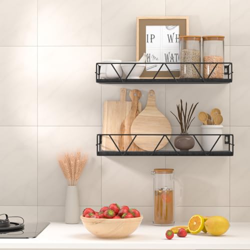 Amaoot Floating Shelves Set of 3, Home Wood Wall Shelf, Farmhouse Shelf for Bedroom, Wall Mounted Floating Shelf for Living Room, Bedroom, Bathroom, Kitchen, Office (Black 2) - color: Black 2