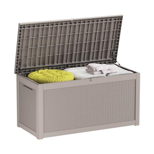 Outdoor Storage Box Waterproof, 320 Gallon Lockable Resin Deck Box, Patio Storage Bin for Pool Accessories Cushion Furniture, Garden Tools, UV-Resistant Outside Delivery Grey - color: Grey, size: 320 Gallon