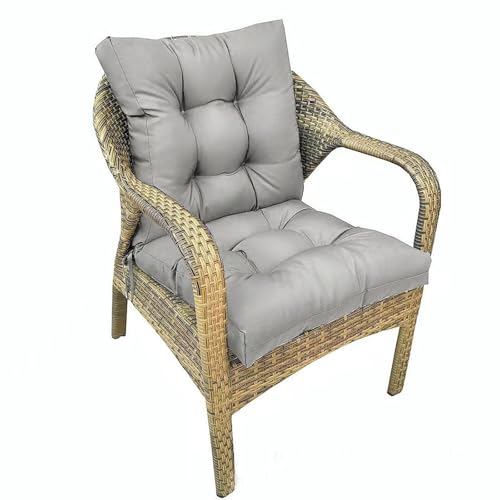 Outdoor Wicker Chair Cushions with Back Waterproof Silver Grey Rocking Chair Pad Non Slip Thick High Back Chair Cushion Set for Outdoor Furniture with Ties 41.7"*20.8" - color: Grey