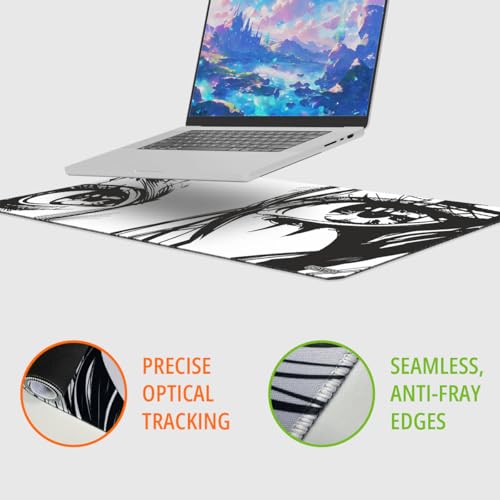 XXL Anime Eyes Gaming Mouse Pad - Manga Girl Black & White Desk Mat for Keyboard and Mouse - Non-Slip, Water-Resistant, Stitched Edges - 35.4x15.7 in (XX-Large) - color: Anime, size: 35.4L x 15.7W inches