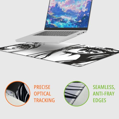 XXL Anime Eyes Gaming Mouse Pad - Manga Girl Black & White Desk Mat for Keyboard and Mouse - Non-Slip, Water-Resistant, Stitched Edges - 35.4x15.7 in (XX-Large) - color: Anime, size: 35.4L x 15.7W inches