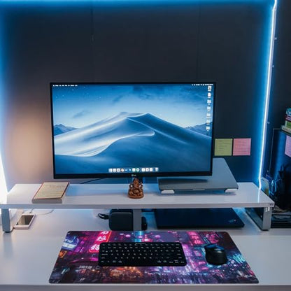 Desk Mat,Cyberpunk Neon City Large Gaming Mouse Pad for Desk XL,Futuristic Night Street Desk Pad,Extended Big Computer Keyboard Mouse Pad with Non-Slip Base and Stitched Edge 31.5"x11.8" - color: Cyberpunk Neon City, size: XL-31.5"x11.8"