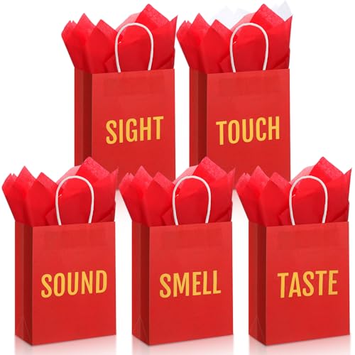 Kolldenn 5 Senses Gift Bags for Him for Her with 10 Pcs Tissue Paper, Paper Bags with Handles Five Senses Gifts for Valentines Christmas Birthday Wedding Anniversary(Red,8.3 x 4.3 x 10.6 Inch) - color: Red, size: 8.3 x 4.3 x 10.6 Inch
