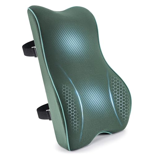 Soft Comfortable Memory Lumbar Support Pillow Back Cushion for Office Chair | Built-In Adjustable Straps Secure Reduce Back Soreness Pressure Distribution Breathable Premium Fabric Long-lasting Support - color: Dark Green